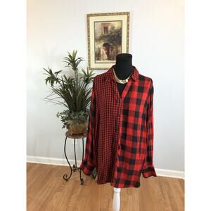 Cato Women Top XL Plaid Long Sleeve Front Henley Collared Y2K Dark Academia